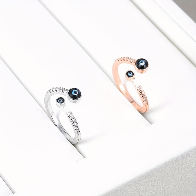 Copper Zircon Enamel Drip Ring Devil's Eye Vintage Ring Open Ring Charms Jewelry Gift Birthday Gifts For Women Wife Her