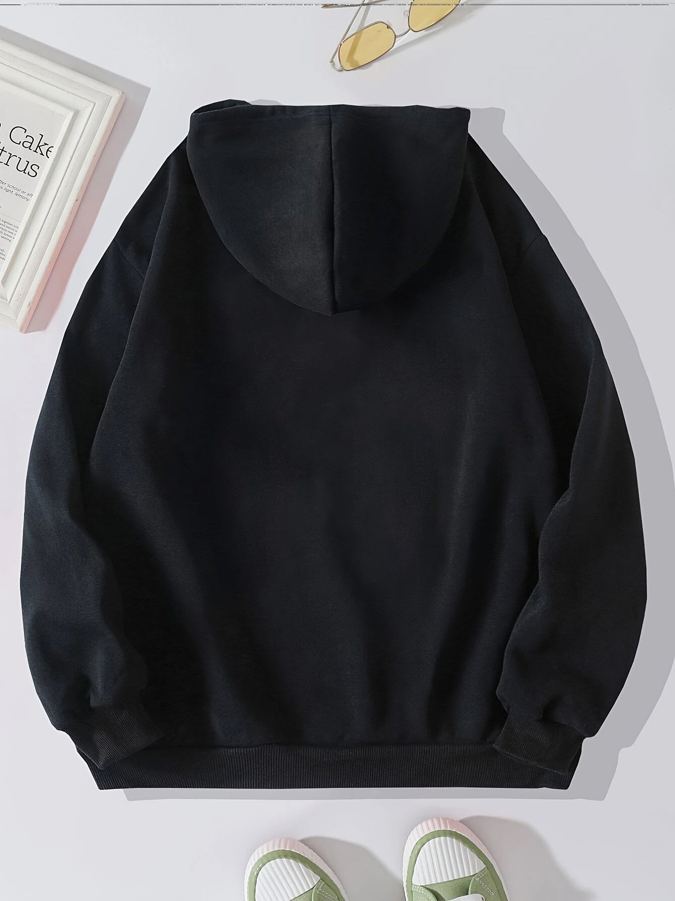 Women's Cozy Thermal Pullover Hoodie - Stylish Alphabetic Print, Kangaroo Pocket, Drawstring, Pleated Hem, Fall/Winter Casual Wear