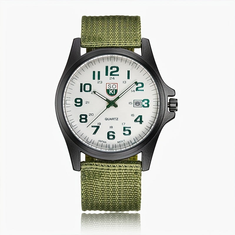1pc Casual Nylon Strap Number Date Quartz Wristwatch Fashion Watches For Man, Simple Sport Style Male Clock, Ideal choice for Gifts