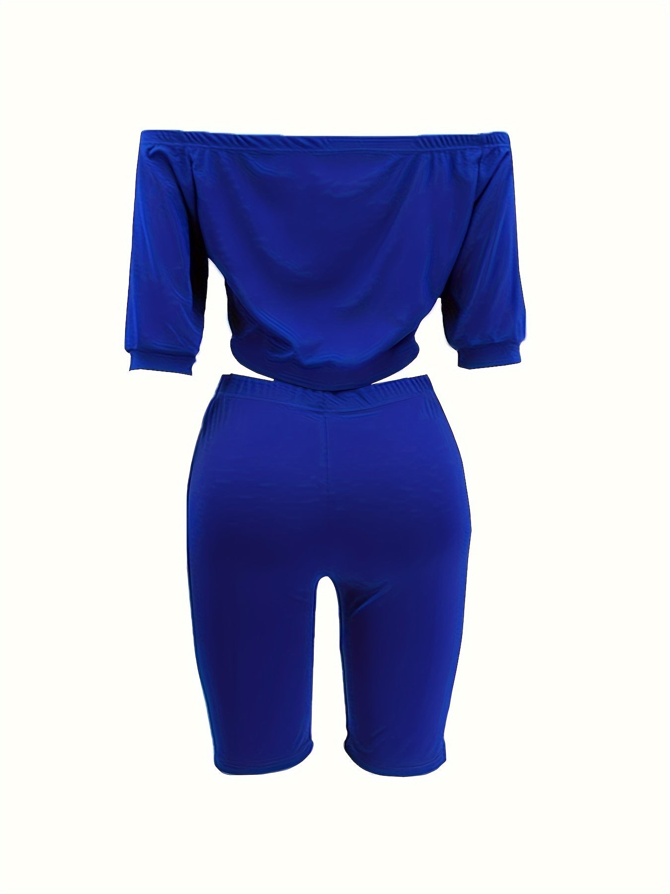 Chic Off-Shoulder Womens Pantsuit Set - Short Sleeve Top & Slim Shorts - Flattering Two-Piece Fashion Ensemble for Everyday Glamour