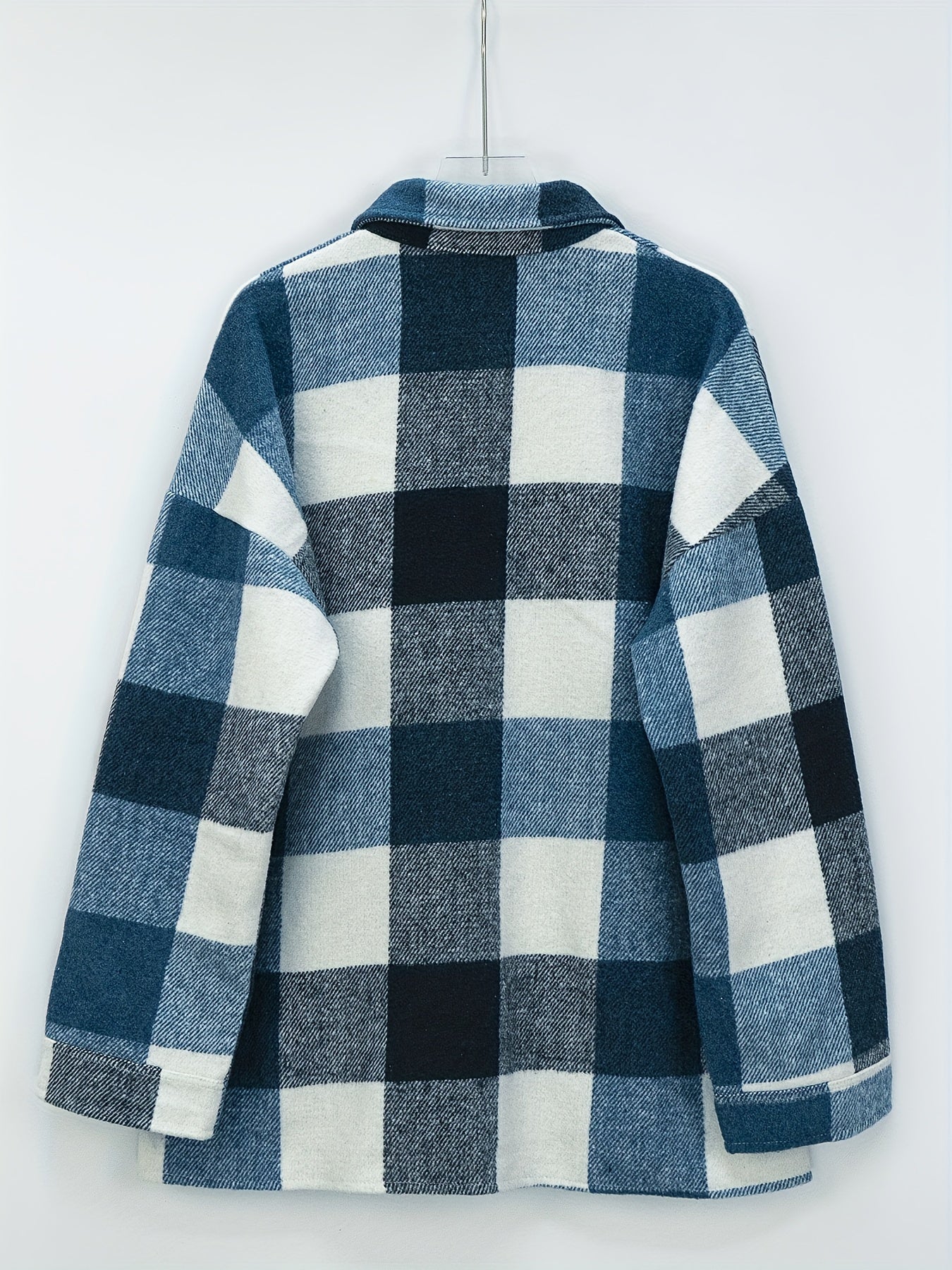 Drop Shoulder Plaid Shirt Jacket, Loose Long Sleeve Casual Plaid Shacket For Spring & Fall, Women's Clothing