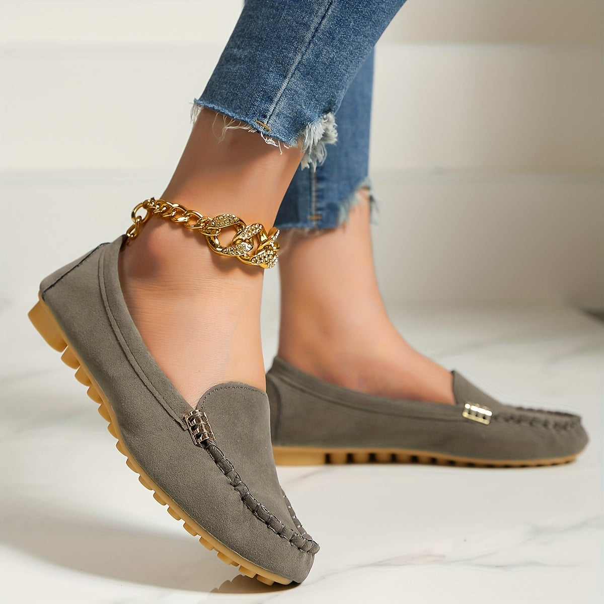 Comfortable Solid Women's Round Toe Loafers, Slip On Shoes, Women's Footwear