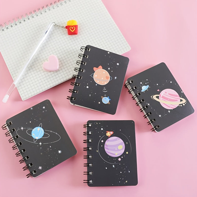 1pc Fantasy Planet Rollover Spiral Coil Notebook Notepad With 80 Pages Size 4.13*3.15 Inch