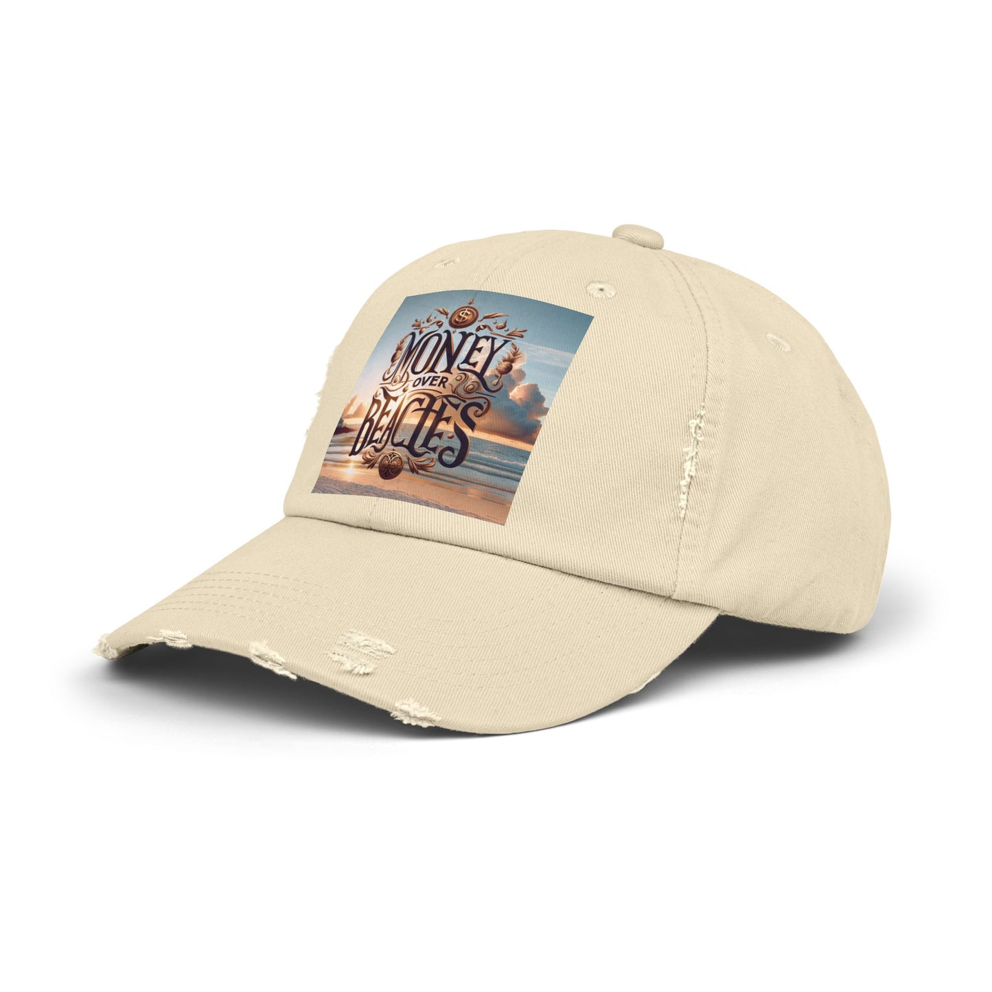 Money Over Beaches Distressed Cap - Perfect for Beach Lovers, Casual Outings, Summer Vacations, Vacation Gifts, Trendy Accessories