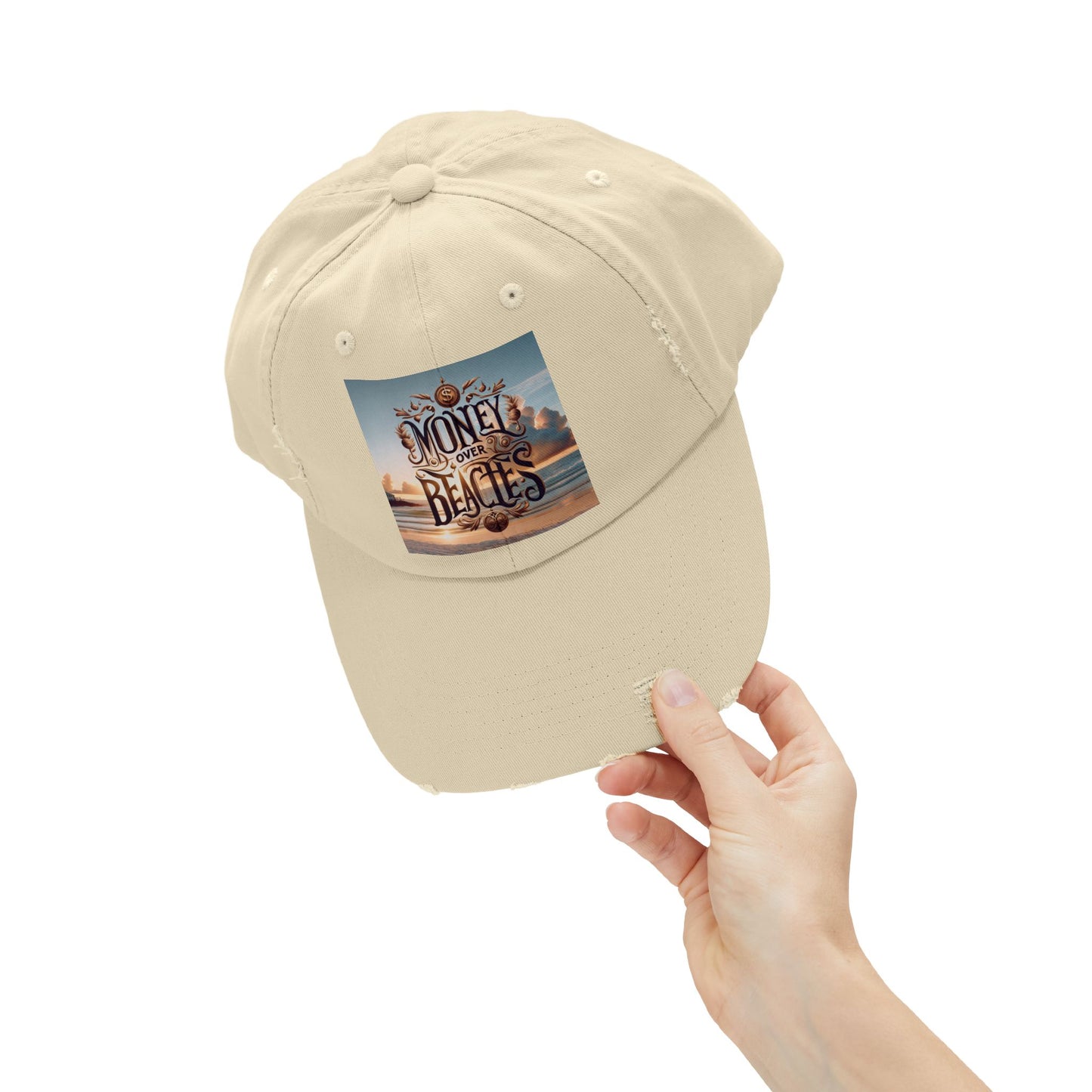 Money Over Beaches Distressed Cap - Perfect for Beach Lovers, Casual Outings, Summer Vacations, Vacation Gifts, Trendy Accessories