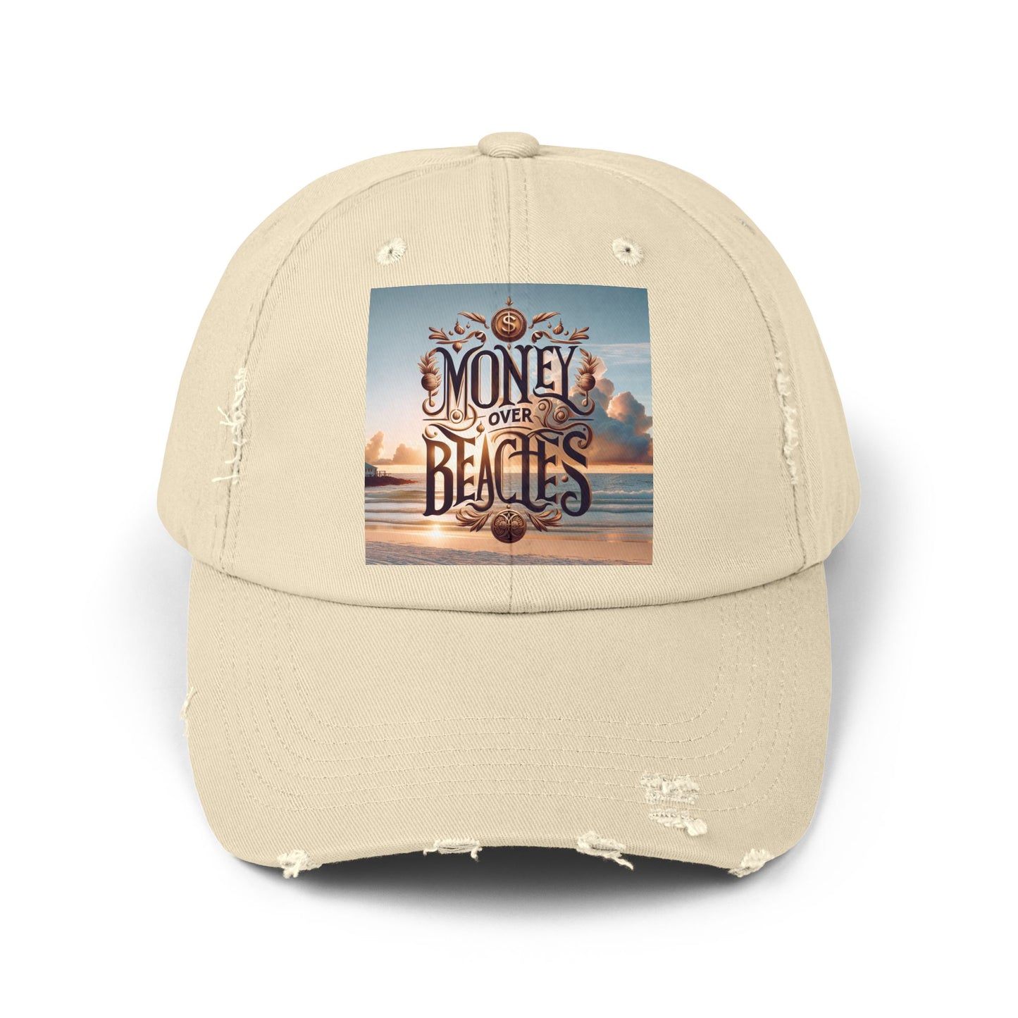 Money Over Beaches Distressed Cap - Perfect for Beach Lovers, Casual Outings, Summer Vacations, Vacation Gifts, Trendy Accessories
