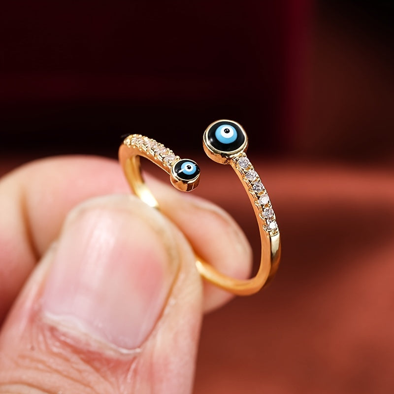 Copper Zircon Enamel Drip Ring Devil's Eye Vintage Ring Open Ring Charms Jewelry Gift Birthday Gifts For Women Wife Her