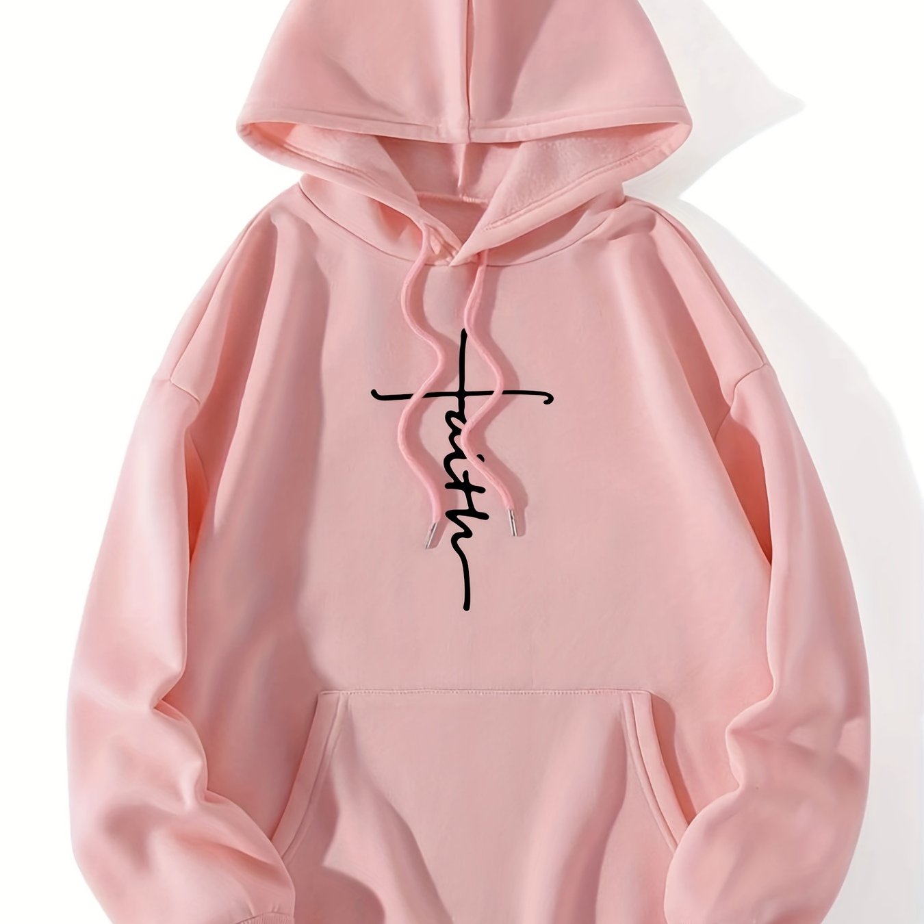 Women's Cozy Thermal Pullover Hoodie - Stylish Alphabetic Print, Kangaroo Pocket, Drawstring, Pleated Hem, Fall/Winter Casual Wear
