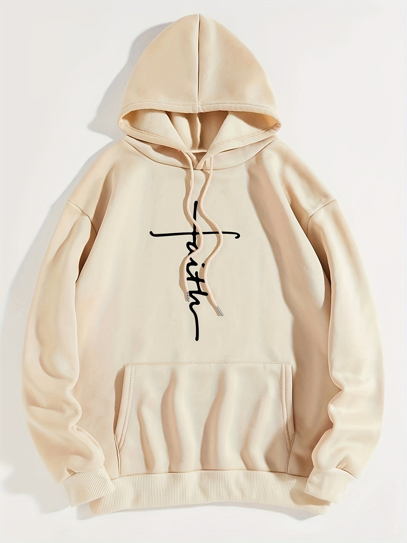 Women's Cozy Thermal Pullover Hoodie - Stylish Alphabetic Print, Kangaroo Pocket, Drawstring, Pleated Hem, Fall/Winter Casual Wear