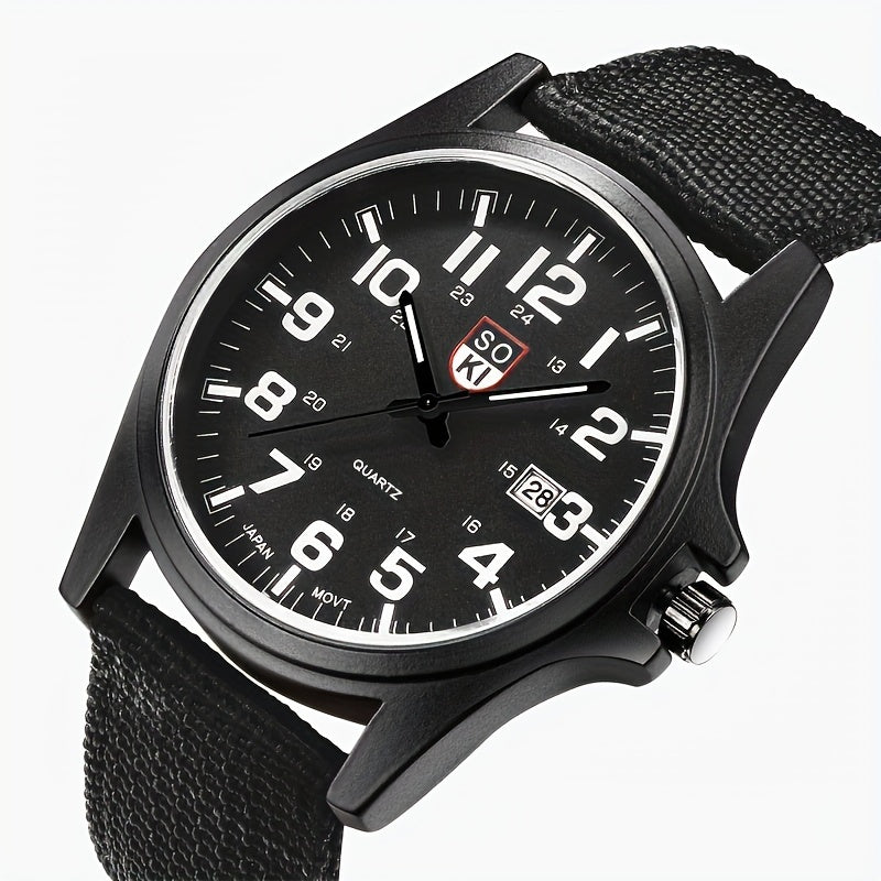 1pc Casual Nylon Strap Number Date Quartz Wristwatch Fashion Watches For Man, Simple Sport Style Male Clock, Ideal choice for Gifts