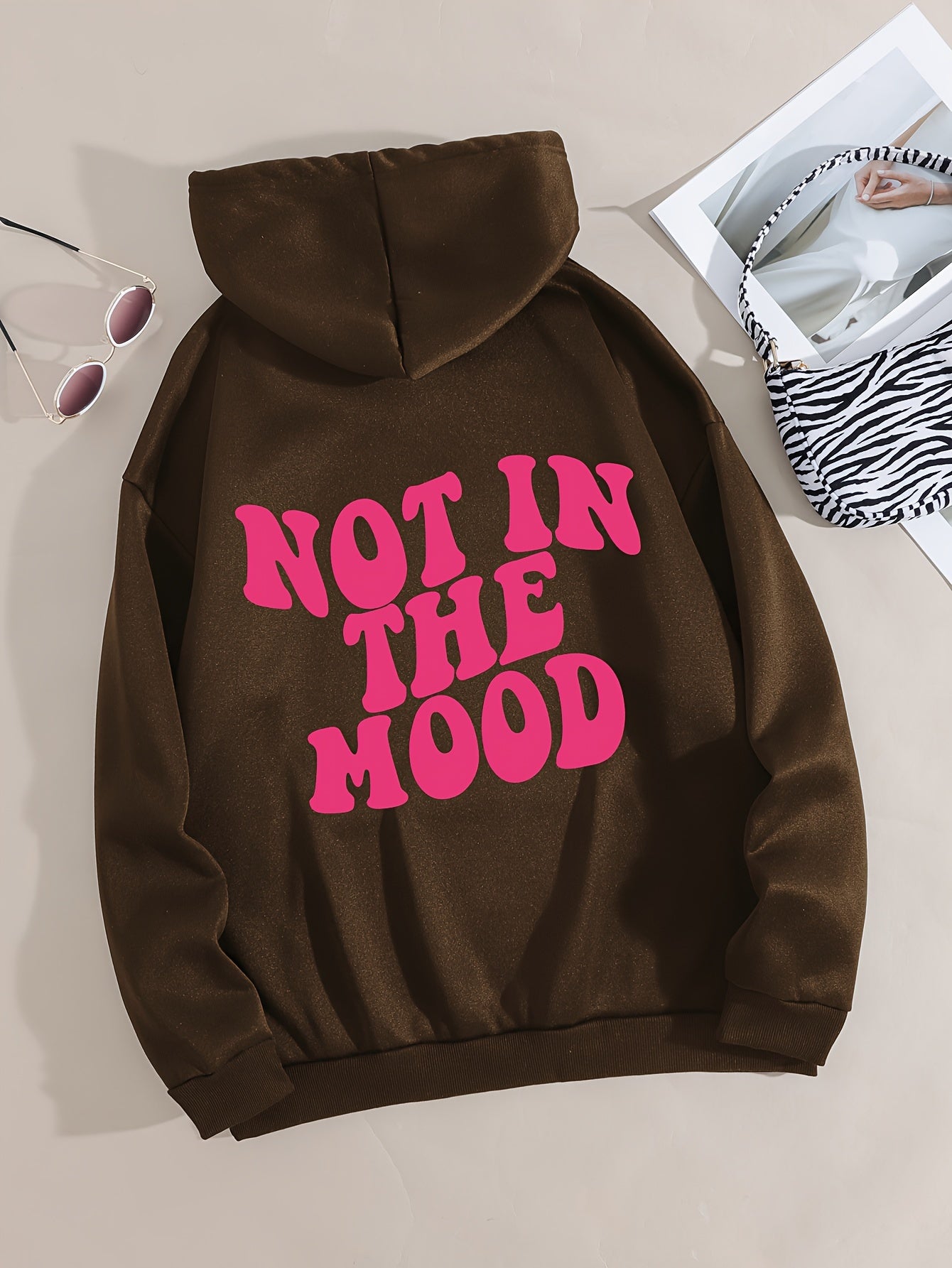 Casual Letter Print Hoodie, Drawstring Hooded Pocket Fashion Loose Fall & Winter Sweatshirt, Women's Clothing