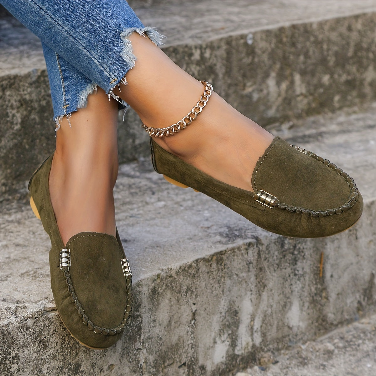 Comfortable Solid Women's Round Toe Loafers, Slip On Shoes, Women's Footwear