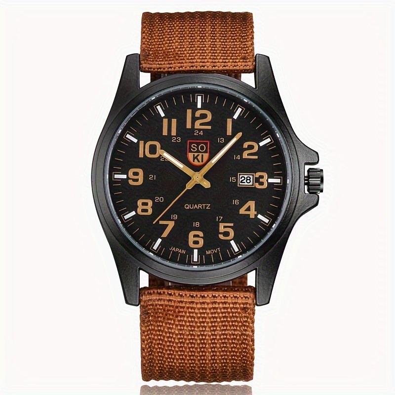 1pc Casual Nylon Strap Number Date Quartz Wristwatch Fashion Watches For Man, Simple Sport Style Male Clock, Ideal choice for Gifts