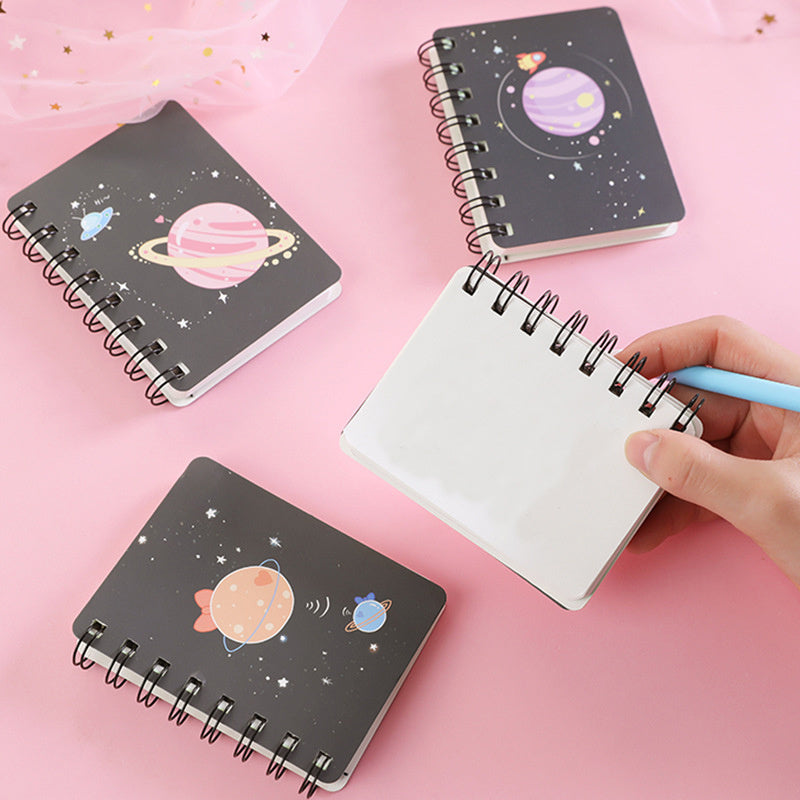1pc Fantasy Planet Rollover Spiral Coil Notebook Notepad With 80 Pages Size 4.13*3.15 Inch