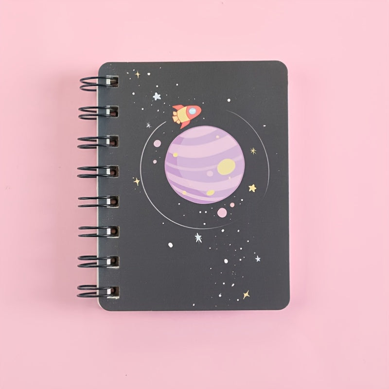 1pc Fantasy Planet Rollover Spiral Coil Notebook Notepad With 80 Pages Size 4.13*3.15 Inch