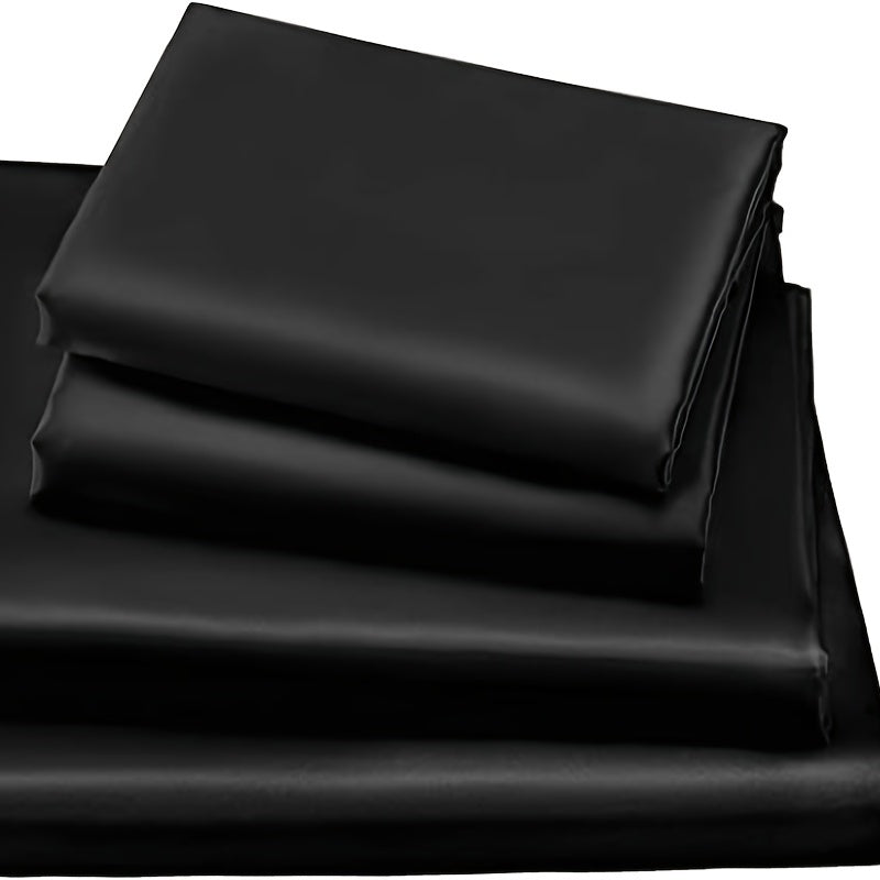 This 4pcs Satin Bed Sheet Set Includes One Fitted Sheet, One Flat Sheet, And Two Pillowcases Without Inserts. The Solid Color Showcases a Simple And Elegant Design That Never Goes Out of Style. Made from Polyester, The Fabric