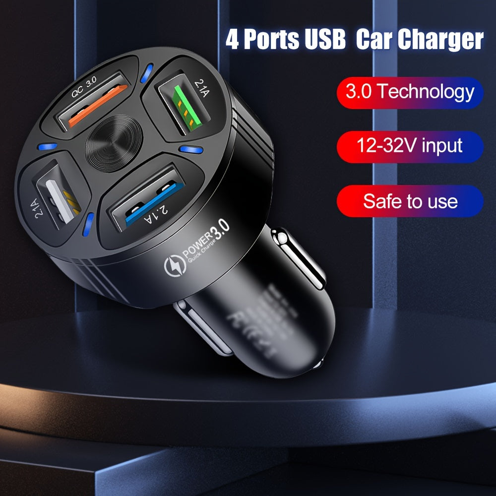 4 In 1 USB Car Charger, 4 Ports Fast Charger Adapter Mini Cigarette Lighter, USB, And Phone Fast Charger