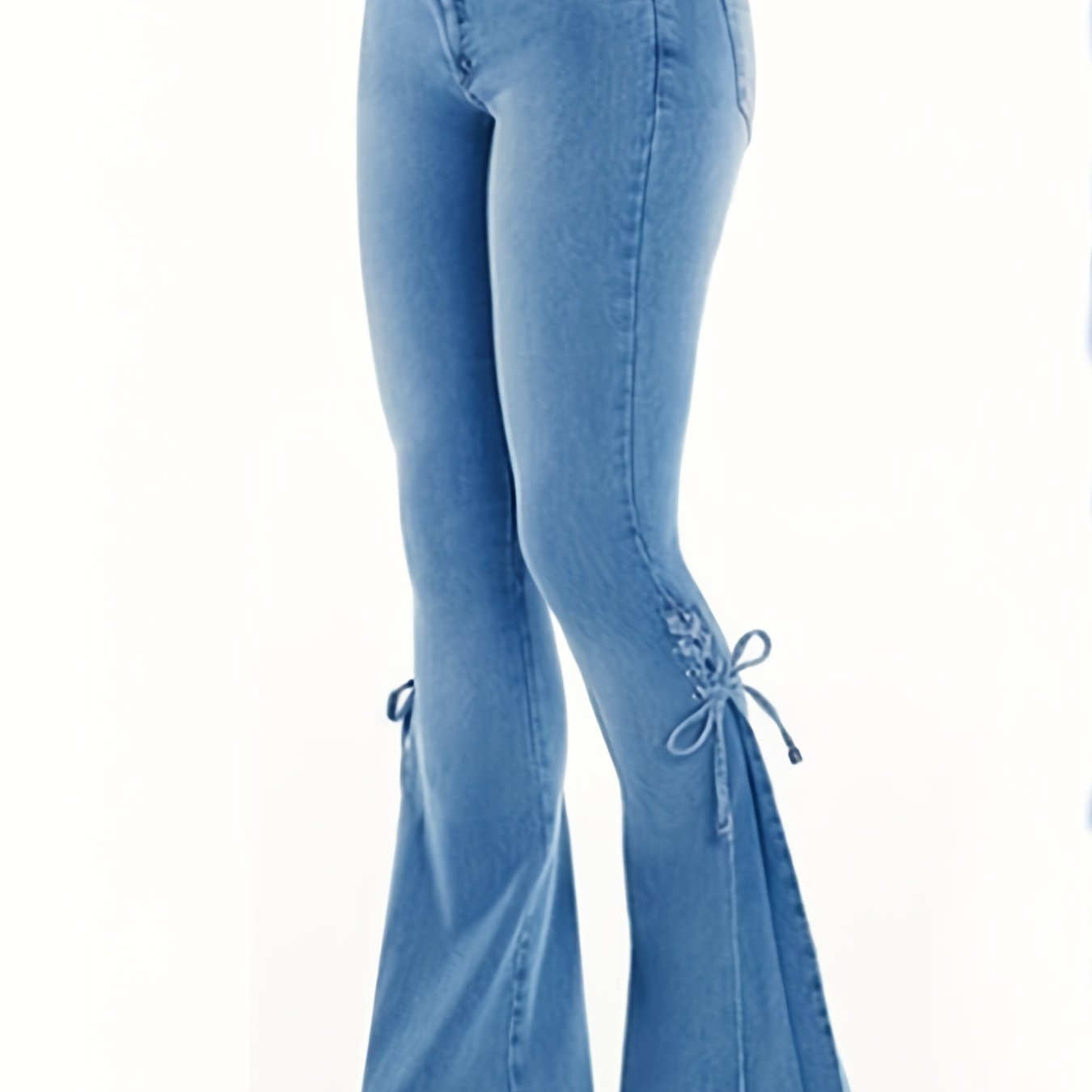 Lace Up Side Bell-Bottom Jeans, Stretchy Mid-Rise Boot Cut Flared Leg Jeans, Women's Denim Jeans, Women's Clothing