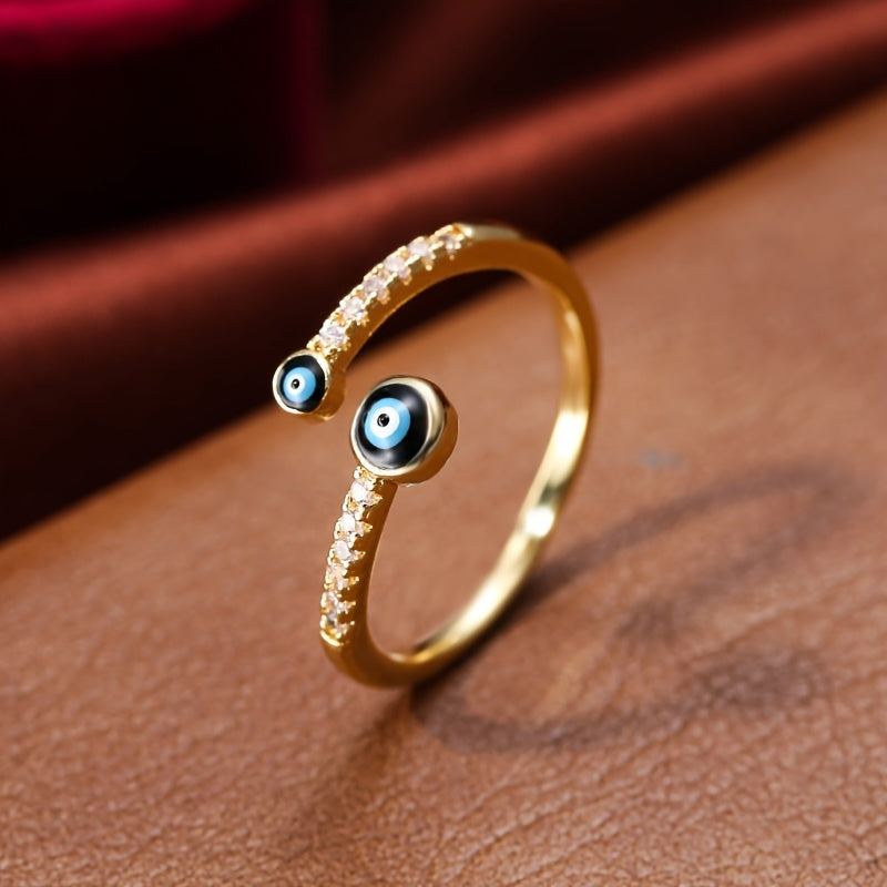 Copper Zircon Enamel Drip Ring Devil's Eye Vintage Ring Open Ring Charms Jewelry Gift Birthday Gifts For Women Wife Her