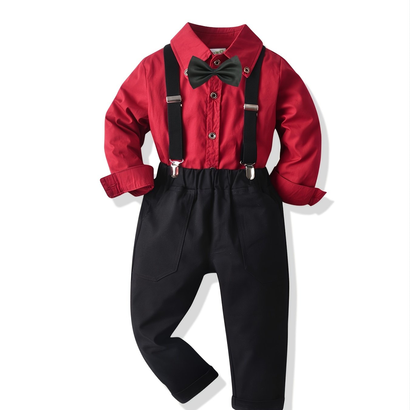 Toddler Boy's Gentleman Outfit 2pcs, Bowtie Decor Shirt & Overalls Set, Kid's Clothes For Speech Performance Birthday Party, Daily & Outdoor Wear
