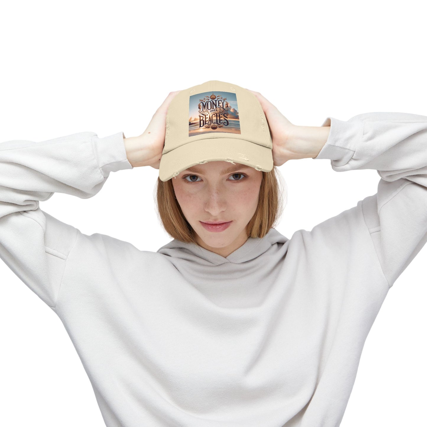 Money Over Beaches Distressed Cap - Perfect for Beach Lovers, Casual Outings, Summer Vacations, Vacation Gifts, Trendy Accessories