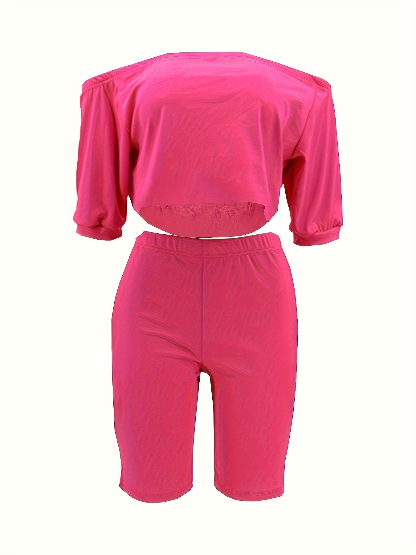 Chic Off-Shoulder Womens Pantsuit Set - Short Sleeve Top & Slim Shorts - Flattering Two-Piece Fashion Ensemble for Everyday Glamour