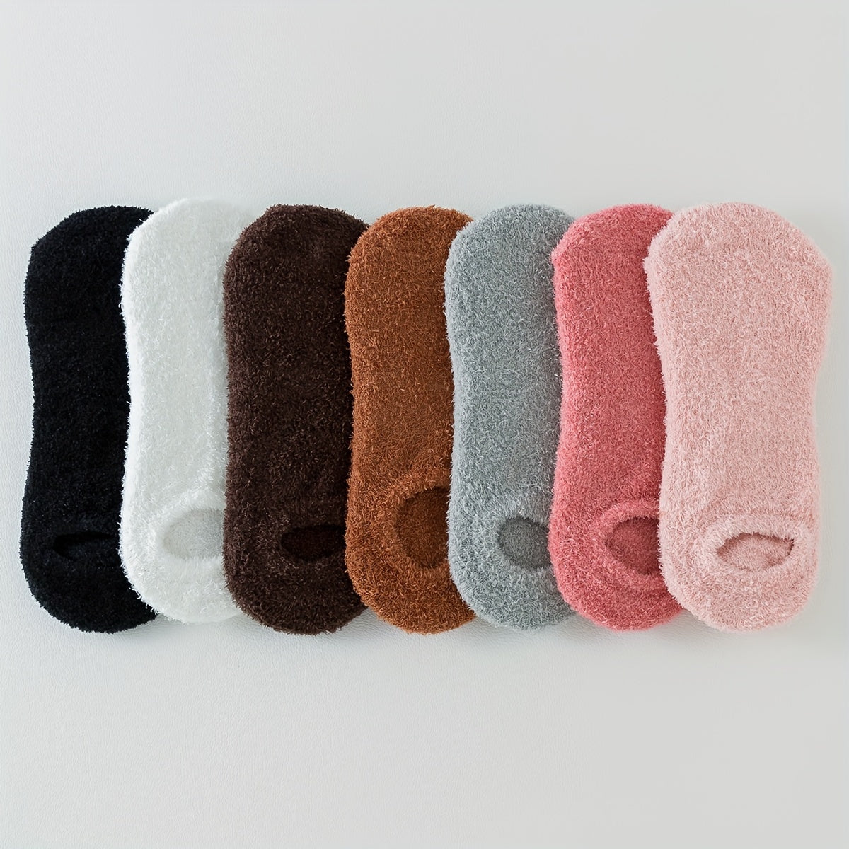 7 Pairs Warm & Fuzzy Non-Slip Socks, Colorful Pastel Invisible Plush Socks, Women's Stockings & Hosiery