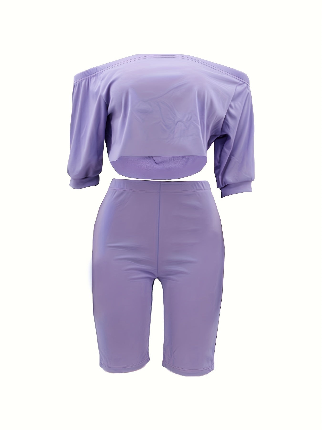 Chic Off-Shoulder Womens Pantsuit Set - Short Sleeve Top & Slim Shorts - Flattering Two-Piece Fashion Ensemble for Everyday Glamour
