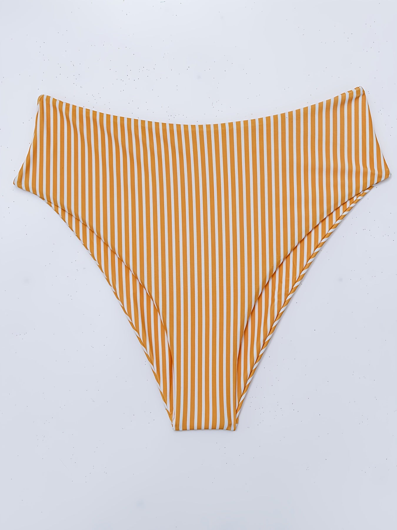 Two Piece High Cut Yellow & White Striped High Waist Bikini Swimsuit - Off the Shoulder, Cross Strap, High Stretch, Random Print - Polyester and Spandex Blend, Sleeveless, Conventional Bottom, Perfect for Swimming