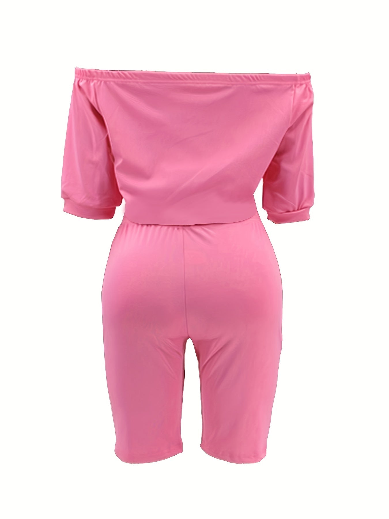 Chic Off-Shoulder Womens Pantsuit Set - Short Sleeve Top & Slim Shorts - Flattering Two-Piece Fashion Ensemble for Everyday Glamour