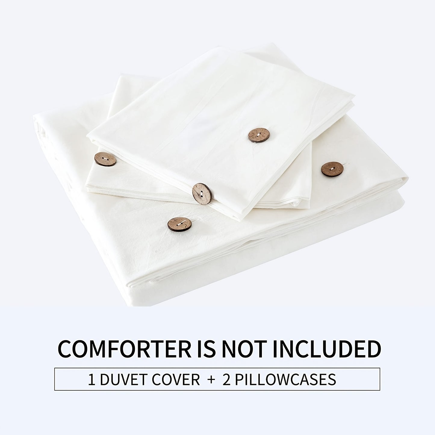 Soft and Durable Modern White Duvet Cover Set with Coconut Button Closure and Corner Strings for Queen/King Beds