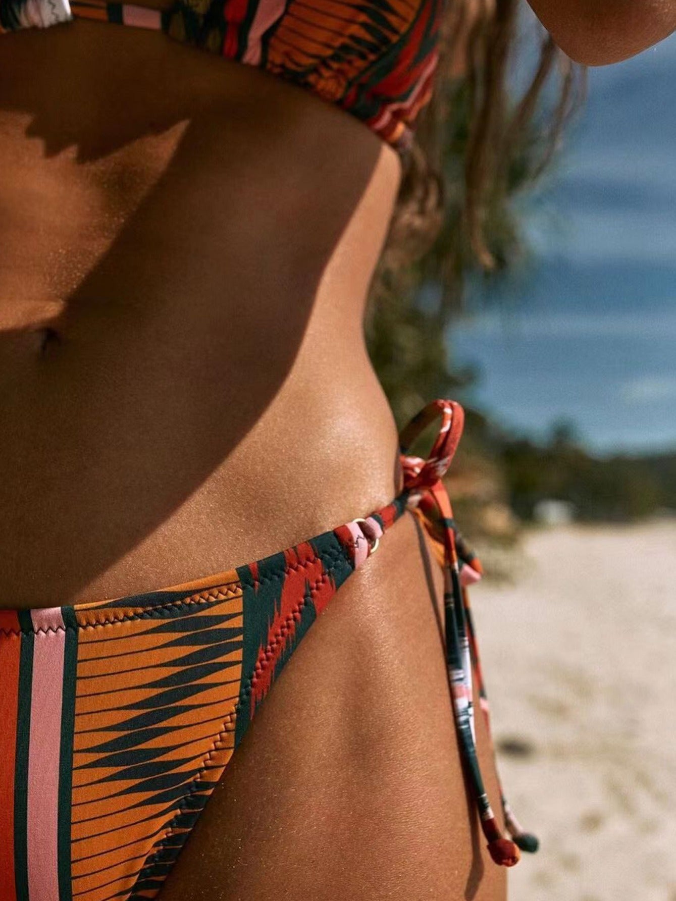 Sexy Medium Stretch Womens Halter Neck Bikini Set - Lace Up Triangle Top with Tie Side Bottom, High Stretch Polyester Fabric, Machine Washable, and Customized All Over Print Design