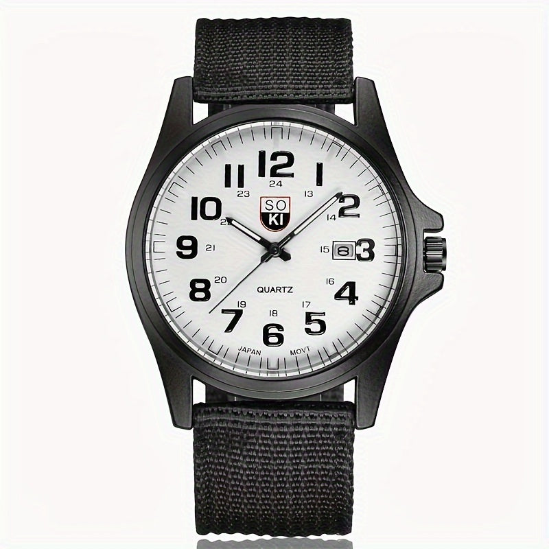 1pc Casual Nylon Strap Number Date Quartz Wristwatch Fashion Watches For Man, Simple Sport Style Male Clock, Ideal choice for Gifts