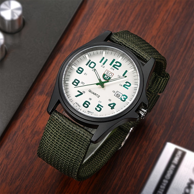 1pc Casual Nylon Strap Number Date Quartz Wristwatch Fashion Watches For Man, Simple Sport Style Male Clock, Ideal choice for Gifts