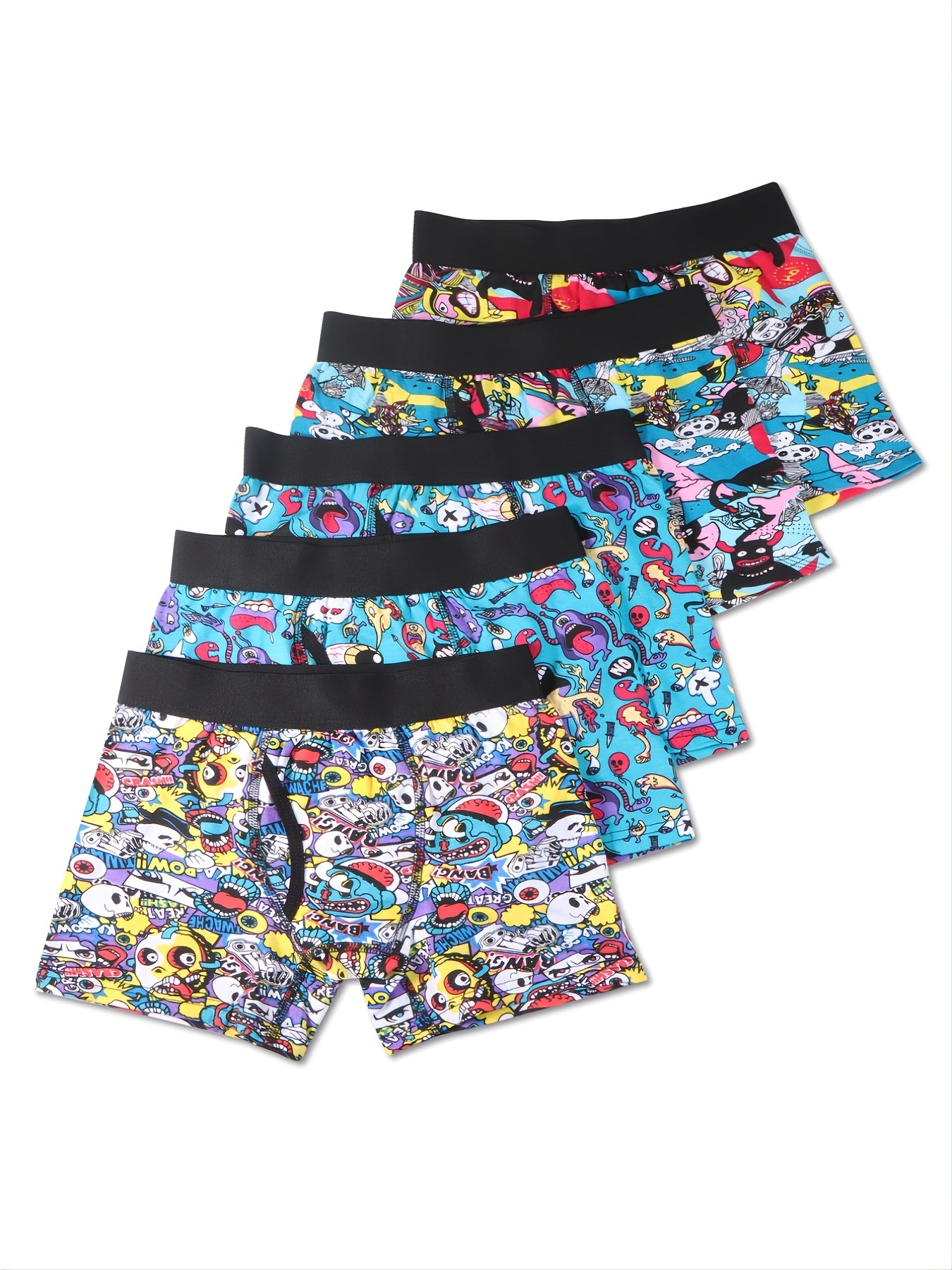 5pcs/set Boys Boxer Briefs Soft Cotton Cartoon Print Underwear Breathable Performance Sport