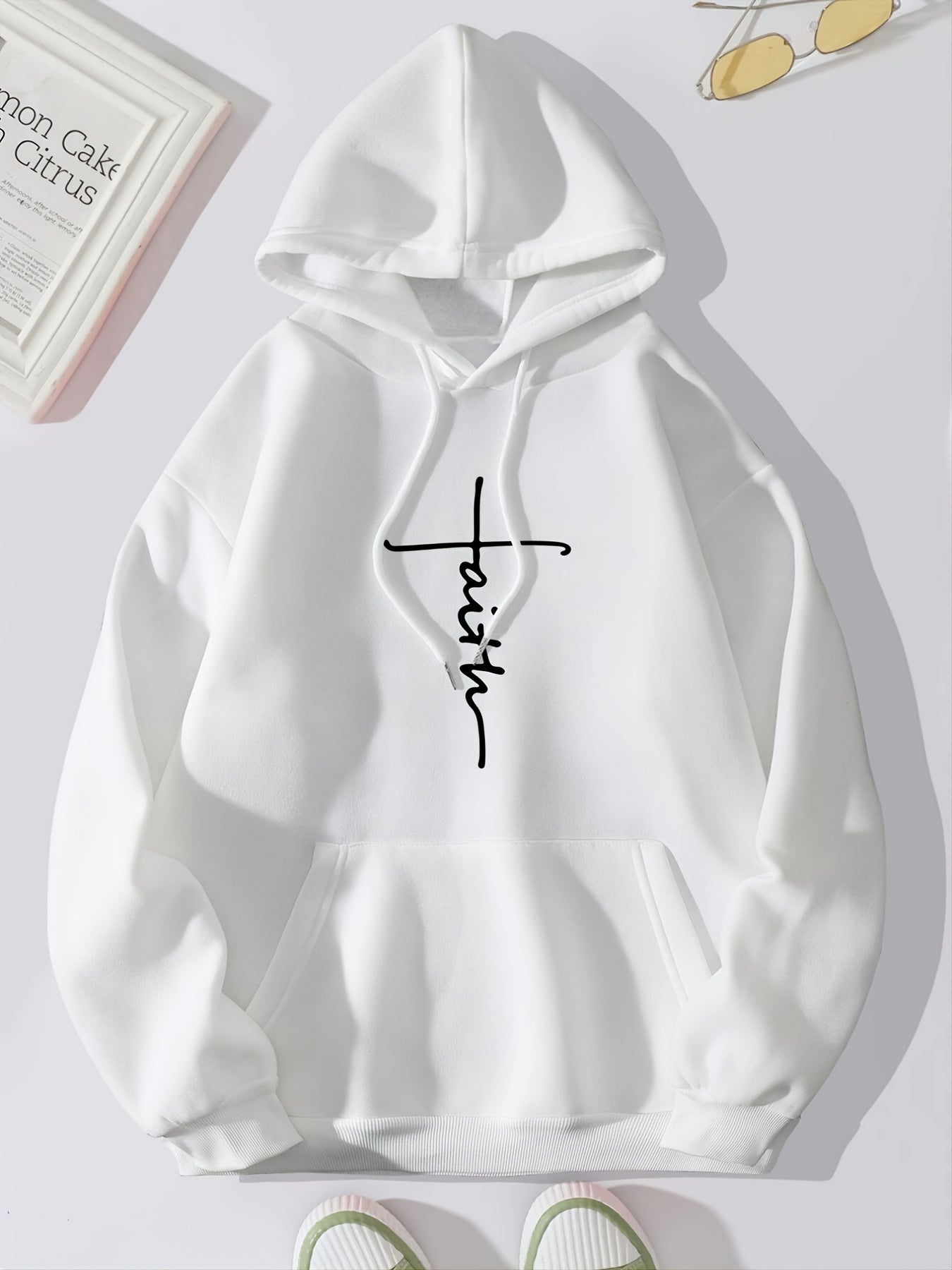 Women's Cozy Thermal Pullover Hoodie - Stylish Alphabetic Print, Kangaroo Pocket, Drawstring, Pleated Hem, Fall/Winter Casual Wear