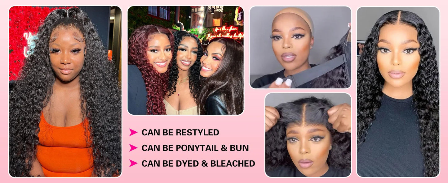 Deep Wave Human Hair Wigs Glueless Wig Water Wave Wig Pre-Cut Lace 5x5Wear And Go Glueless Wigs Lace Front Human Hair Wig