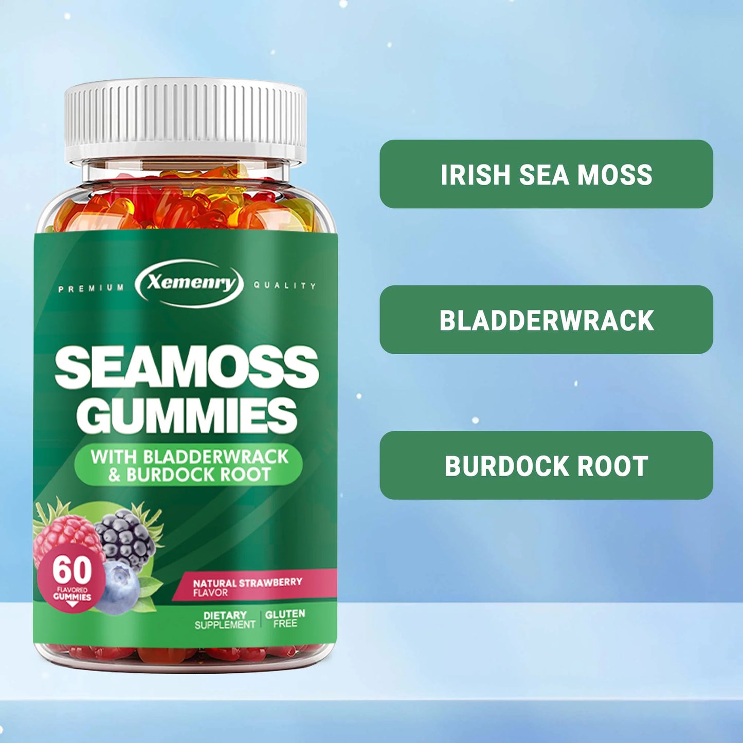 SEAMOSS Gummies - with Bladderwrack, Burdock Root - Immune Health, Healthier Skin & Hair, Detox - 60 Gummies