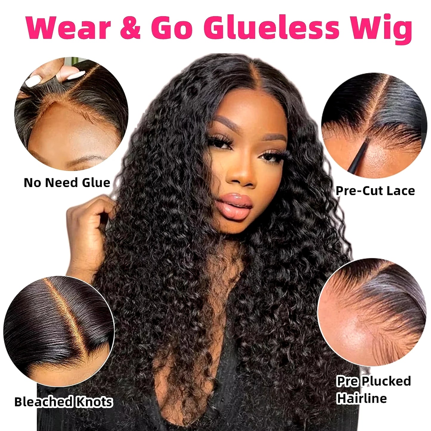 Deep Wave Human Hair Wigs Glueless Wig Water Wave Wig Pre-Cut Lace 5x5Wear And Go Glueless Wigs Lace Front Human Hair Wig
