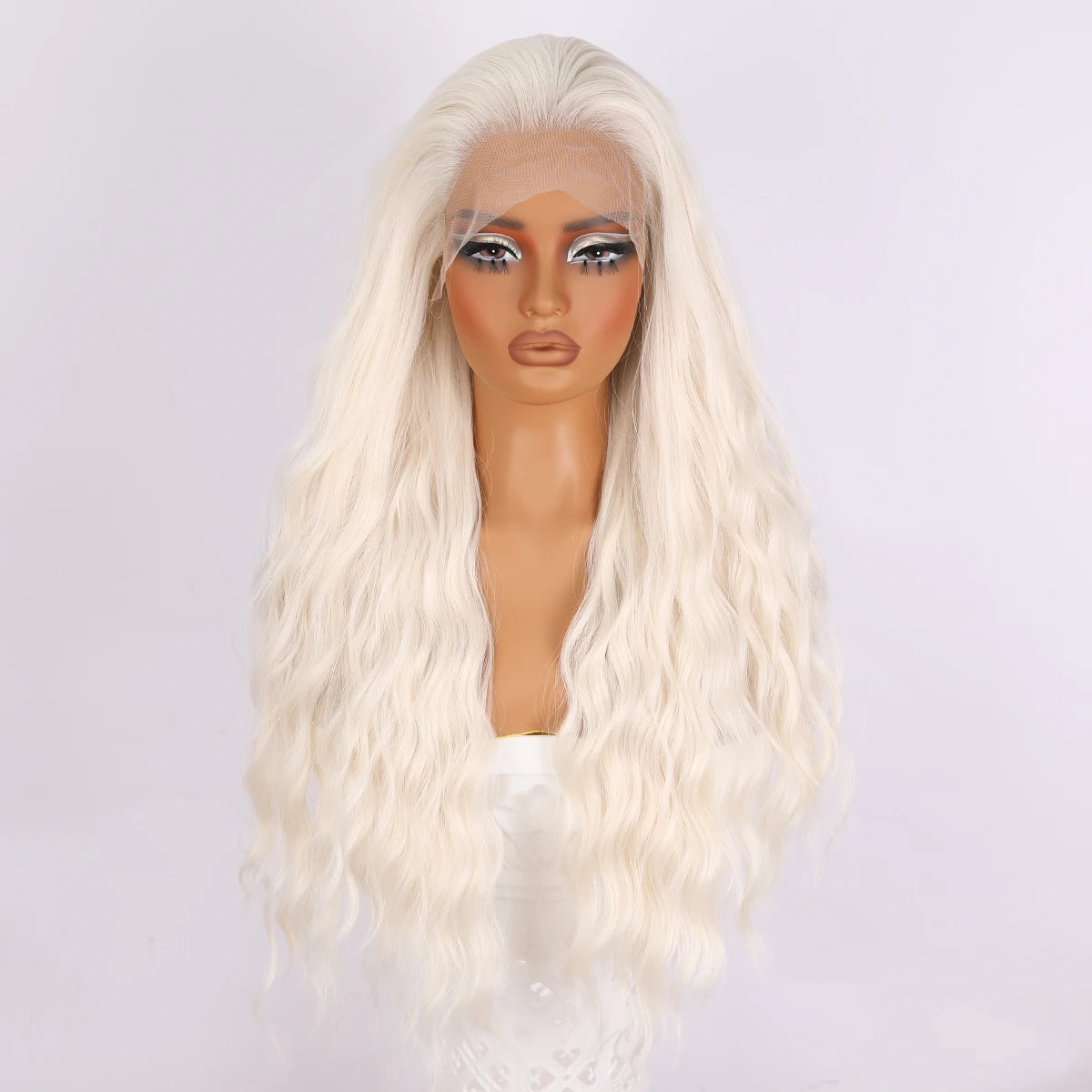 Long Wavy Hair Blonde Lace Front Synthetic Wig Female 13 * 4 Natural Body Wave Replacement Wig, Suitable for Party Daily Use.
