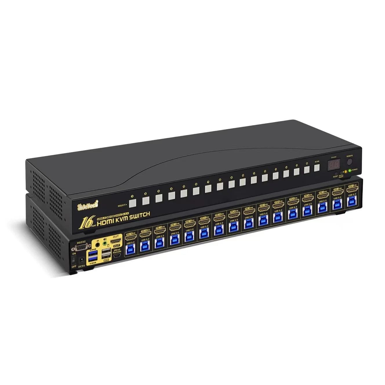 JideTech 16x1 HDMI KVM Switch with USB 3.0 HUB, 16 in 1 Out 4K HDMI Switcher with 4K 60Hz Resolution, Rack Mount KVM Switch