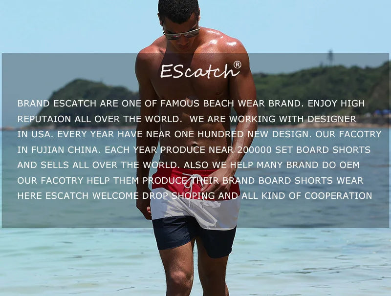Escatch New Men's Beach Shorts Summer Surf Trunks Plus Size Drawstring Swimwear For Male ESX05 Gym Sportswear Swimsuit