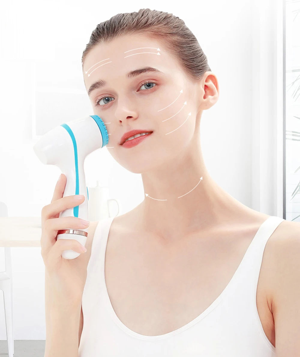 Facial Cleansing Brush Sonic Electric Face Cleanser Waterproof Soft Deep Pore Massage 3 Heads 4 Modes Blackhead Remover Machine