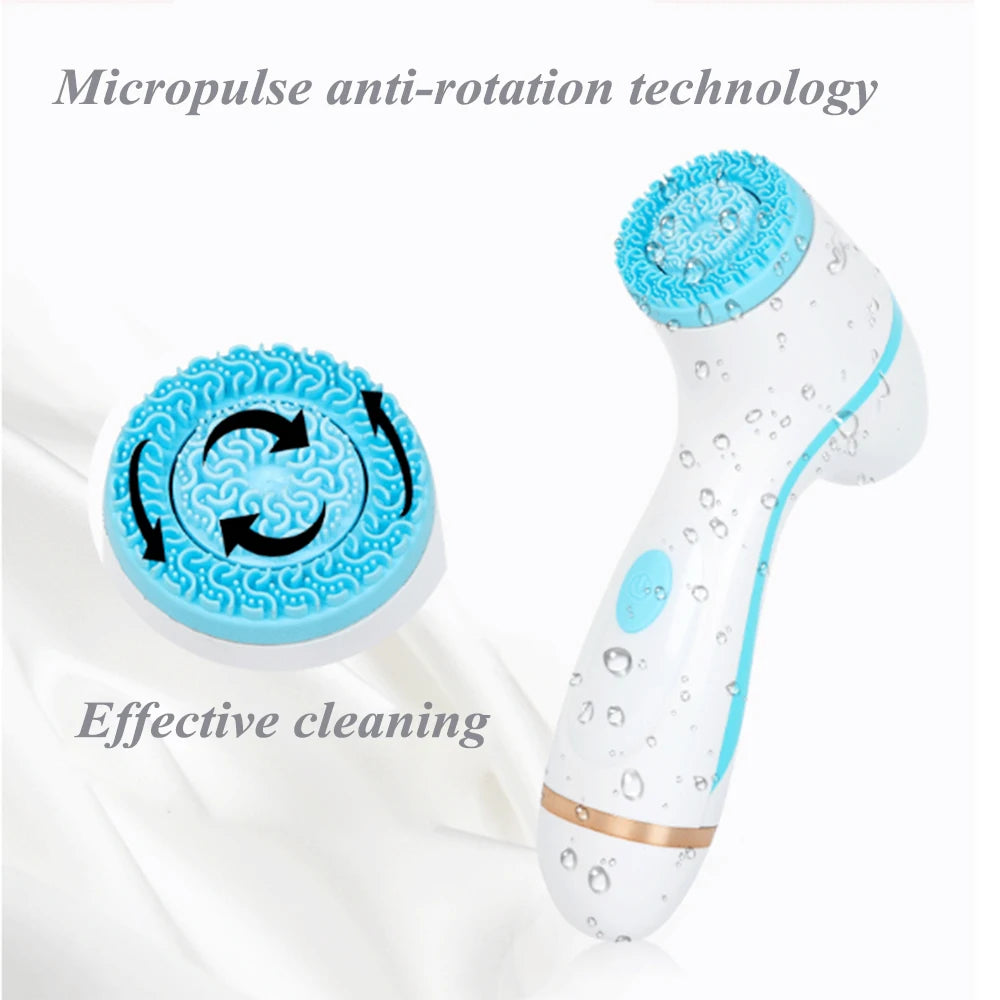 Facial Cleansing Brush Sonic Electric Face Cleanser Waterproof Soft Deep Pore Massage 3 Heads 4 Modes Blackhead Remover Machine