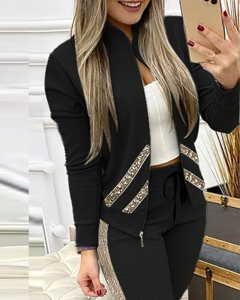 2025 Tracksuit suits 2 Piece Set Zipper Jacket+Long Pants Sports Suit Female Sweatshirt Sportswear Suit for Woman Clothing