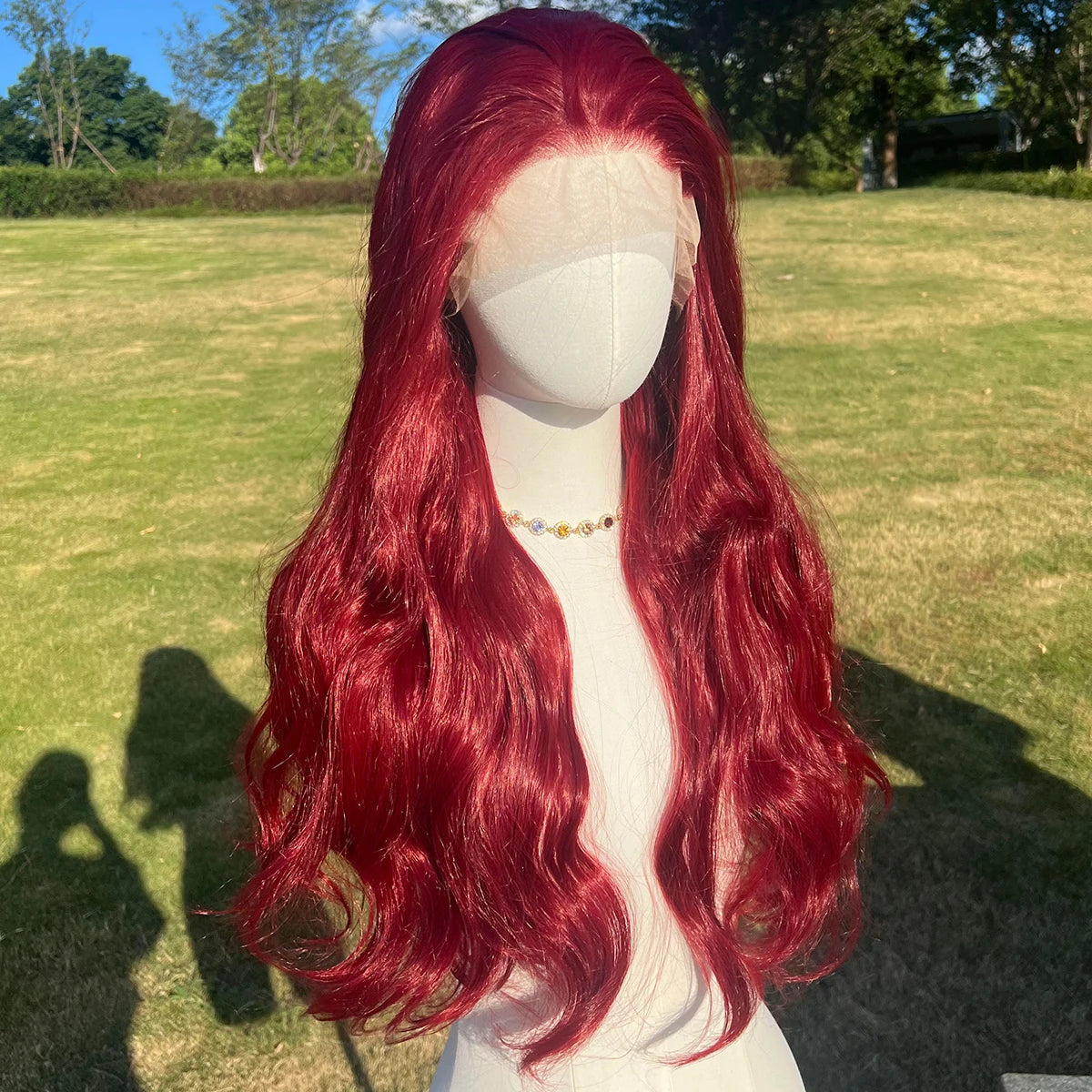 Factory Wholesale Price Natural Wine Red Lace Synthetic Heat-resistant Wavy Hair Without Bangs Wavy Wig. SM9827