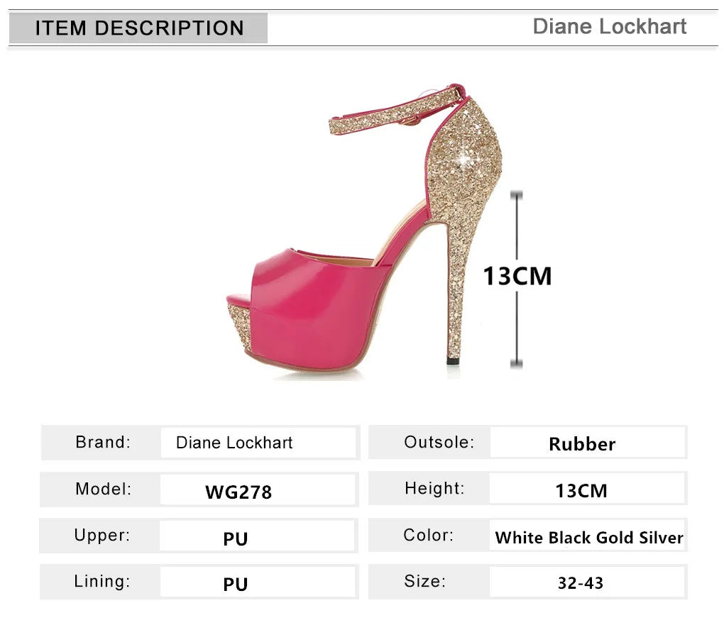 2025 New Fish mouth Head Sandals Women Summer Shoes Sequins Sandals Female 13cm Fine Heel Platform High Heels Sexy Female Sandal