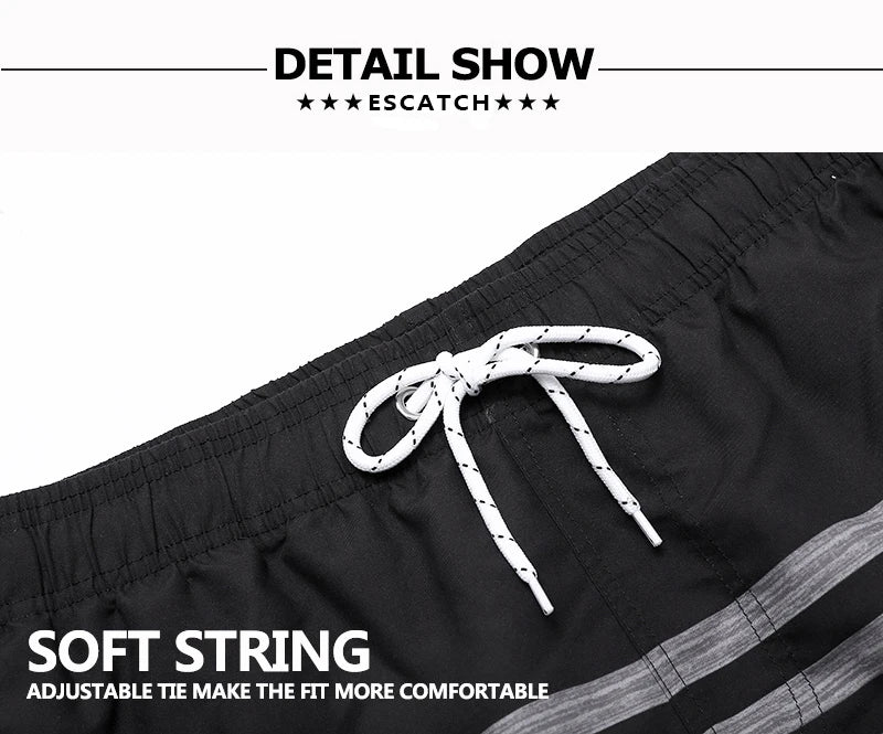 Escatch New Men's Beach Shorts Summer Surf Trunks Plus Size Drawstring Swimwear For Male ESX05 Gym Sportswear Swimsuit