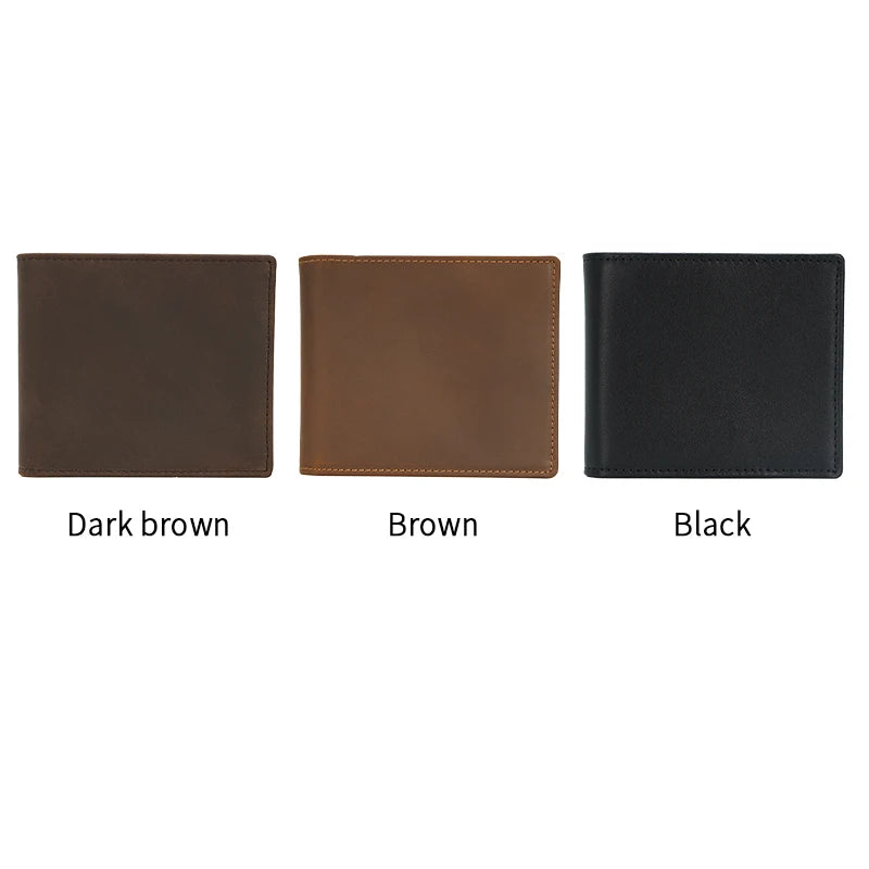 High Quality Hot Sale RFID Blocking Custom Genuine Cow Leather Short Zipper Men Wallet Dark Brown Crazy Horse Leather Wallet