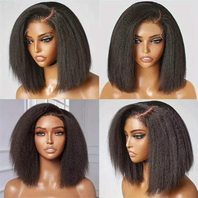 High Quality Human Hair Kinky Straight 4x4 HD Lace Closure Wig 4C Edge Baby Hair Brazilian Bob 13x4 Lace Frontal Glueless Wigs